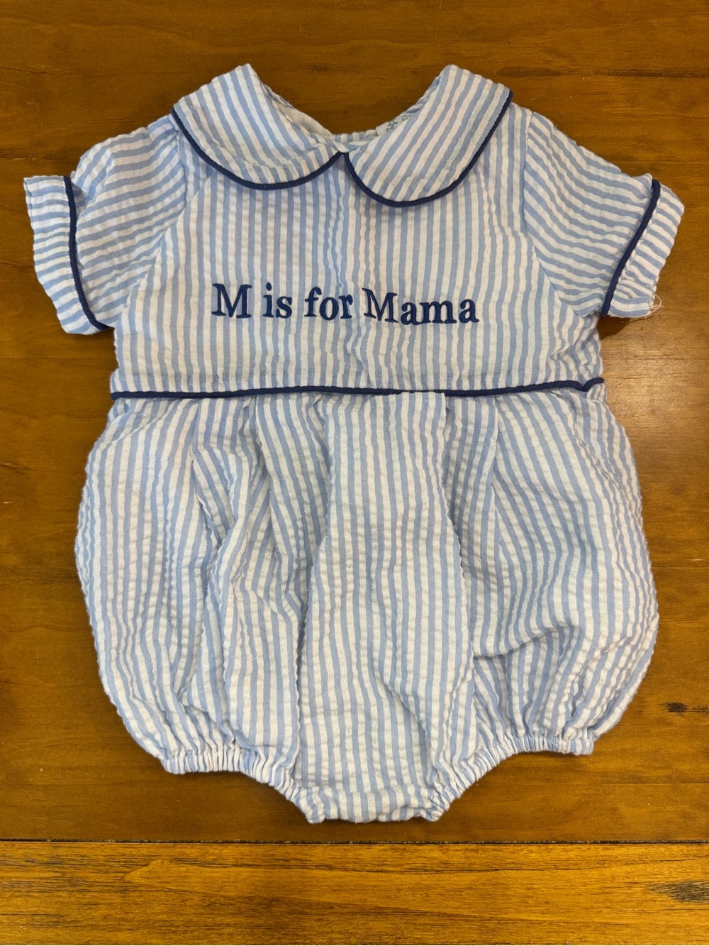 Blue & White Striped 'M is for Mama' Baby One-Piece Bodysuit